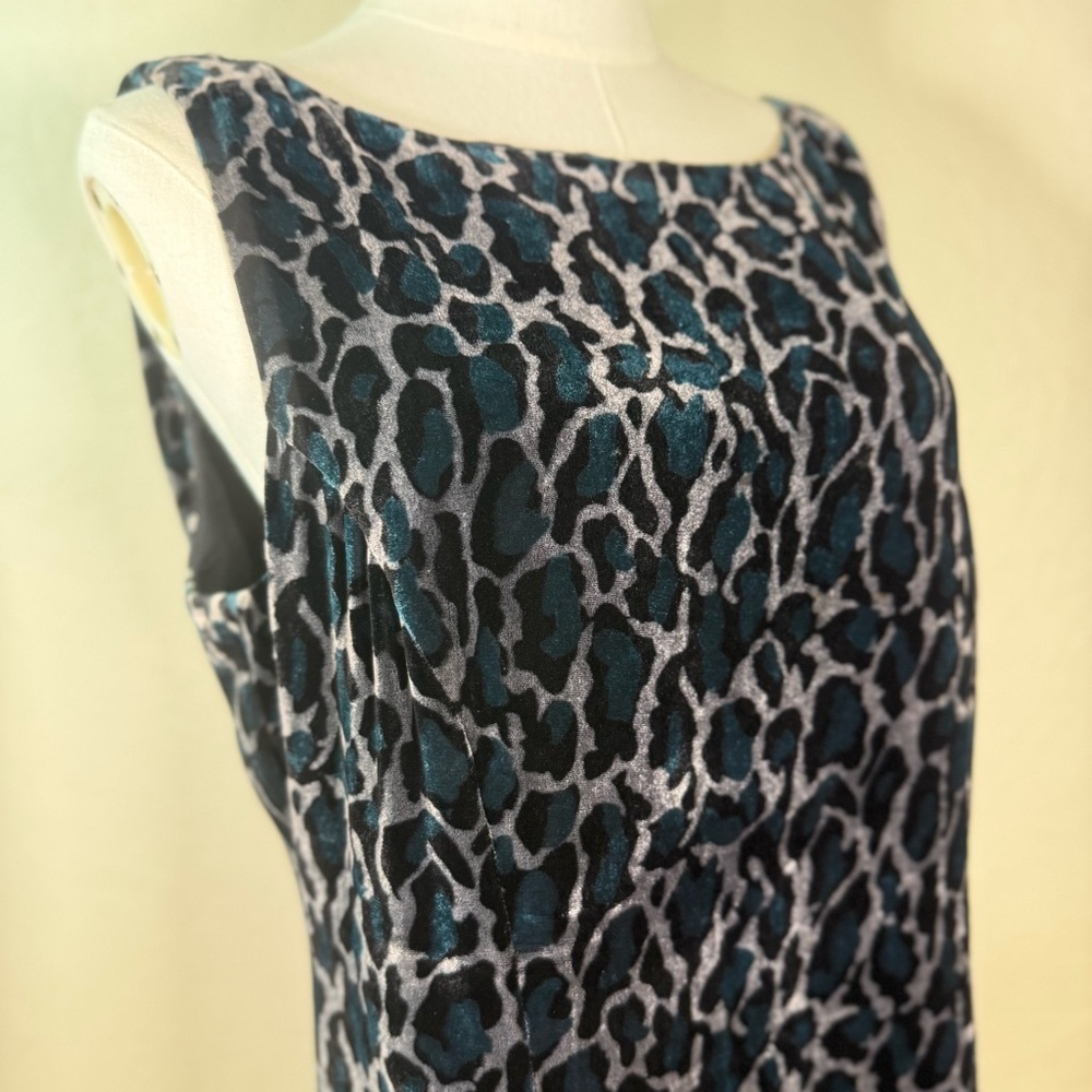 Vintage Opera at Richards Blue Animal Print Velvet Maxi Plunge Dress Size 16 UK
